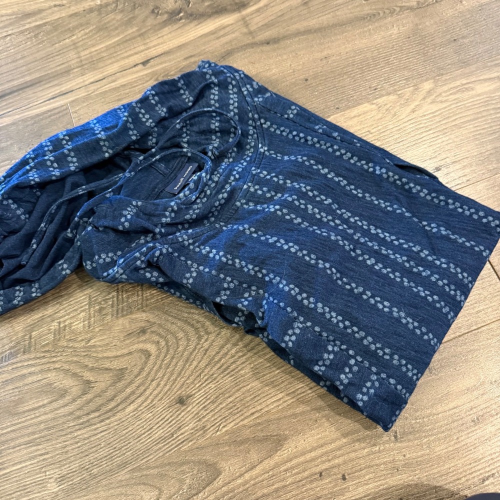 J. Jill Pure Jill Indigo Cotton Hooded Tunic Top Blue Dotted Stripe Small‎
